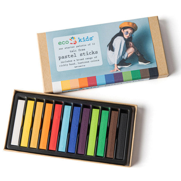 Box of eco kids pastel sticks with a colorful label on a white background