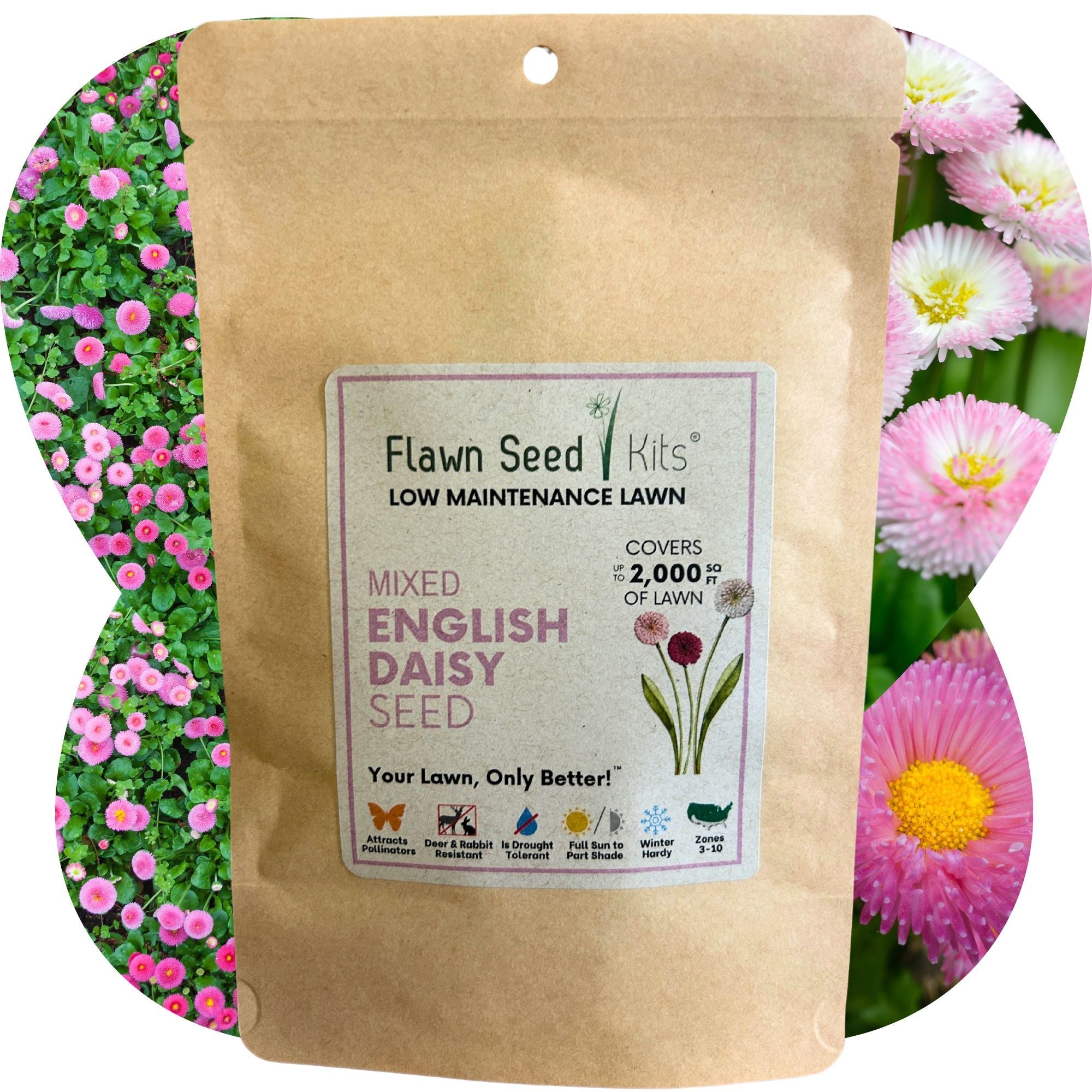 Flawn Seed Kits packaging with a label on a floral background