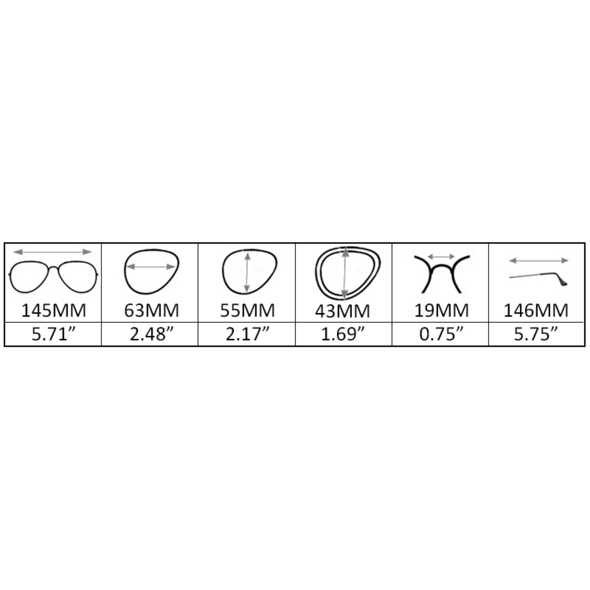 Measurement chart for various circular objects with dimensions and corresponding measurements in inches and millimeters.