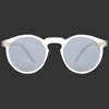 Close-up detail of Timber Grey sunglasses frame and walnut wood arm joint