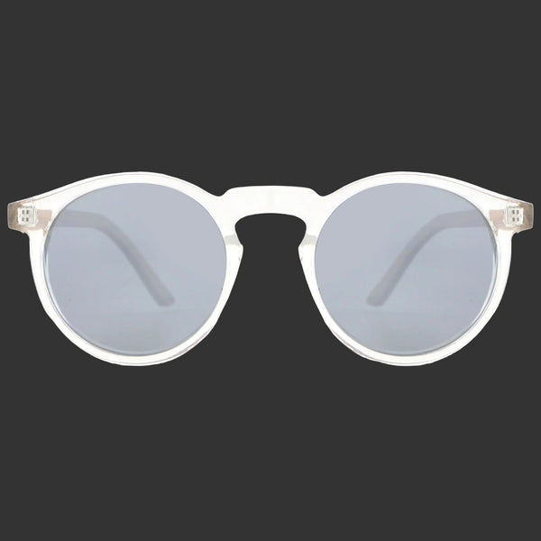 Close-up detail of Timber Grey sunglasses frame and walnut wood arm joint