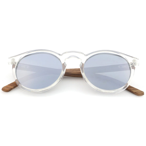 Side profile of Timber Grey wooden sunglasses highlighting smooth American walnut temples