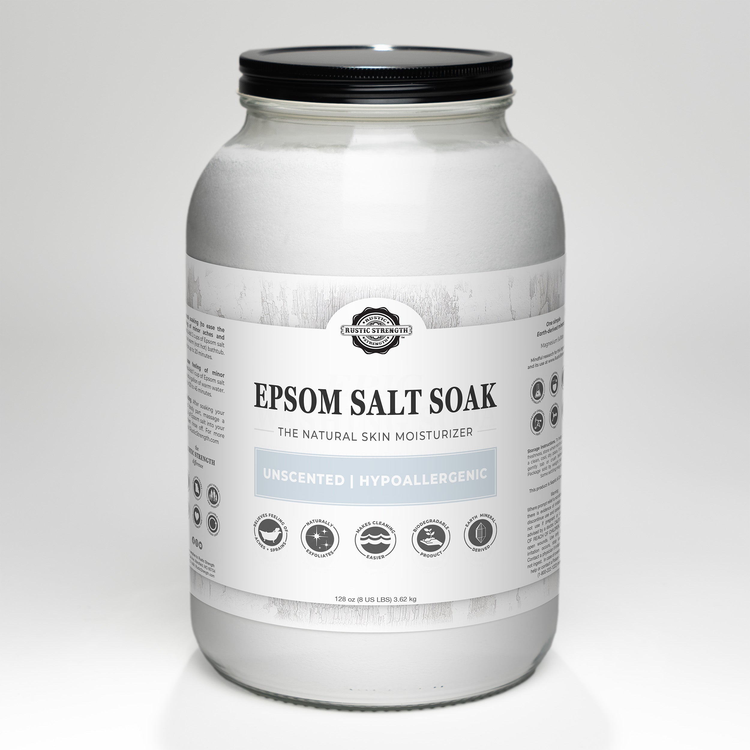 Rustic Strength Epsom Salt Soak 8 lb bag — natural mineral bath soak for muscle relief and exfoliation