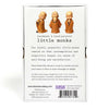 Back of packaging with three small monk figurines and product description text.