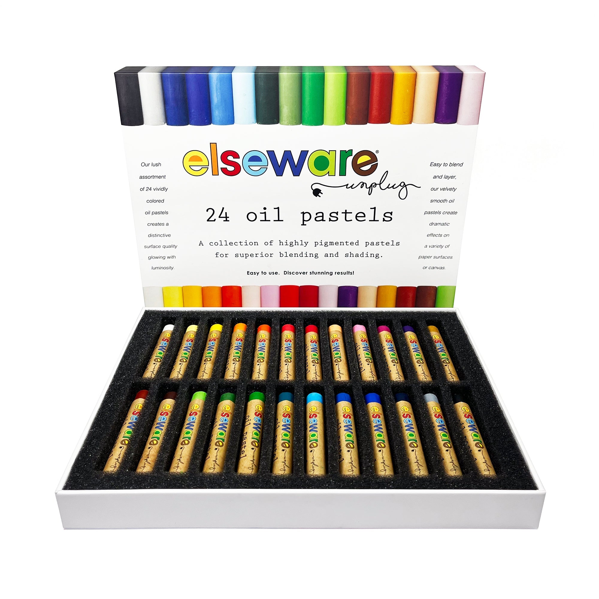 Set of 24 oil pastels in a box with 'elseware' branding on a white background