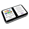 Open aluminum watercolor palette showing 12 vibrant watercolor paint pans and mixing wells
