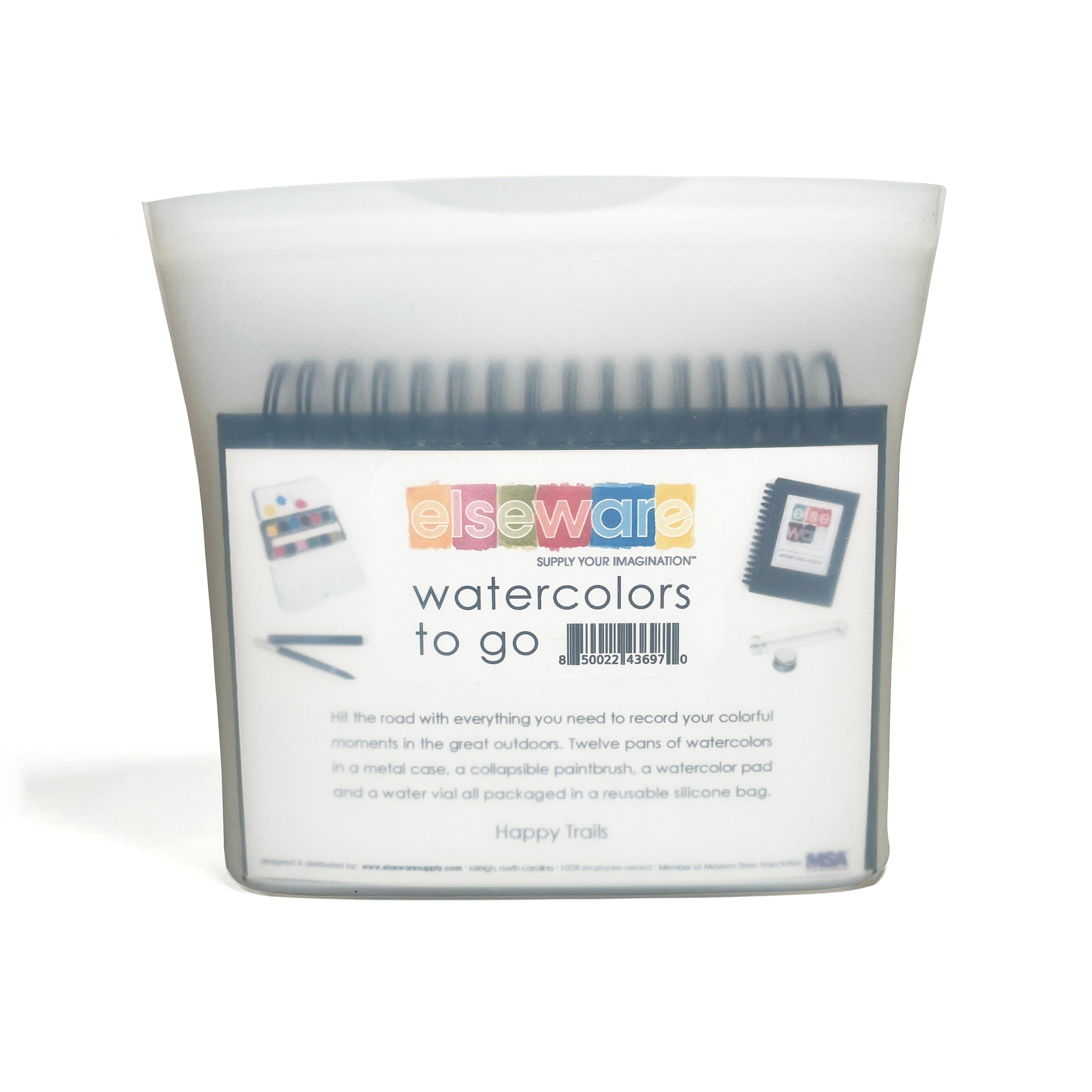 Packaged art supplies with 'elseware' branding on a white background