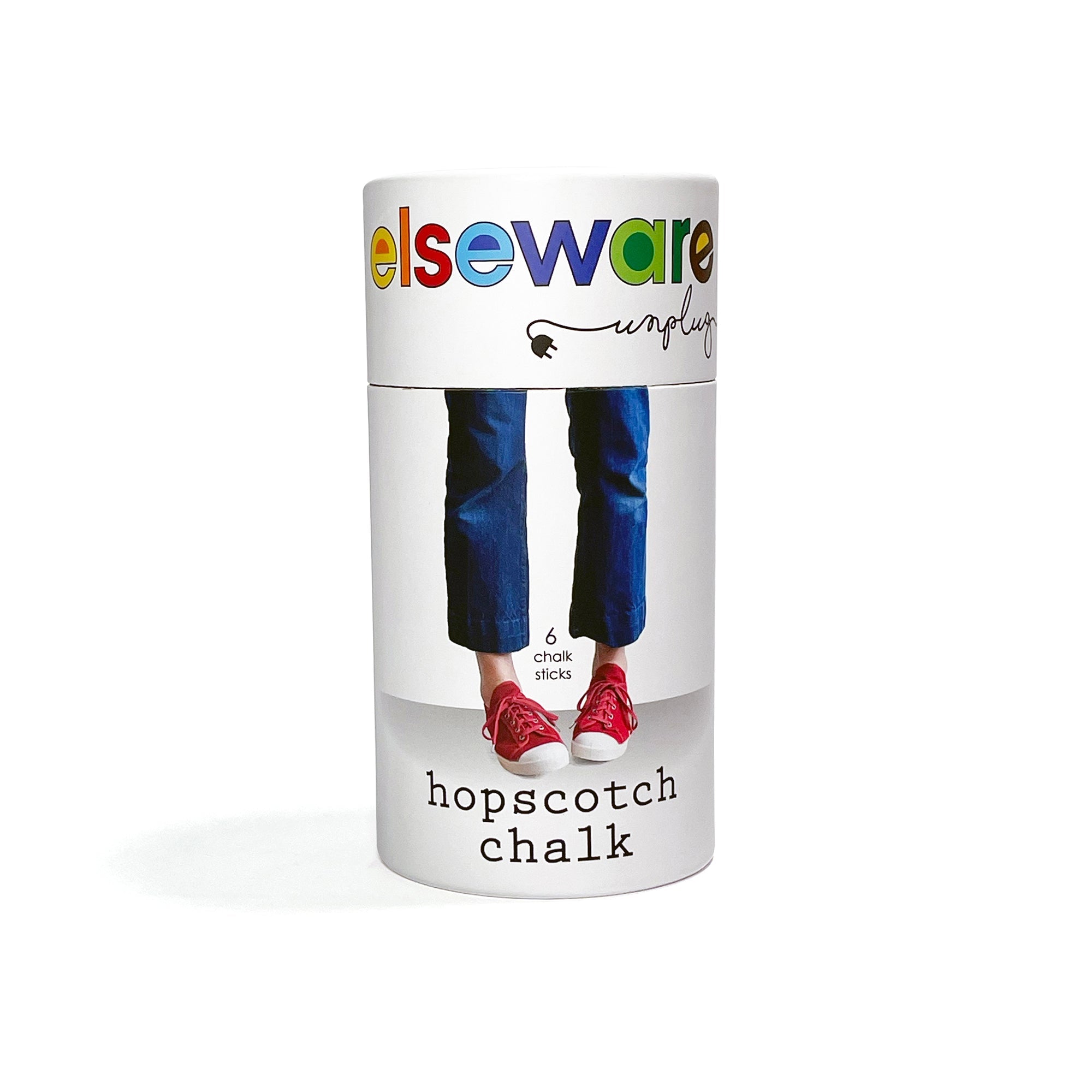 Container of hopscotch chalk with 'elseware' branding on a white background