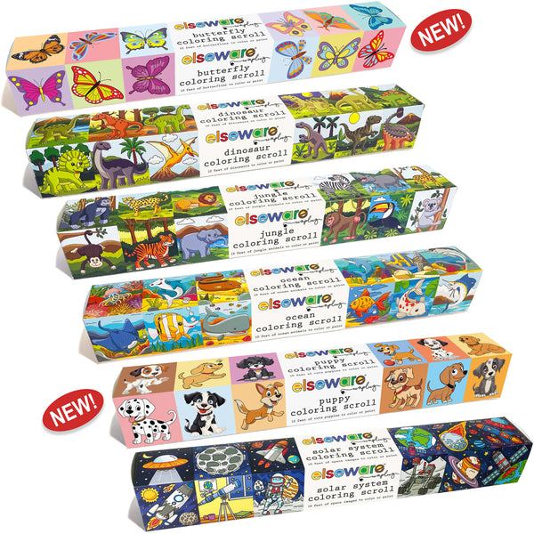 Kids Coloring Scroll Roll – 10 ft Adhesive Wall Paper with Dinosaur, Jungle, Ocean & Space Themes