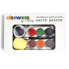 Handmade earth watercolor paint set in a travel case with natural pigments, paintbrush, sponge, and water vessel