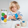 Child playing with eco-dough containers and a large container labeled 'elseware' on a white background.