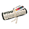 Watercolor pencils set with sharpener and paintbrush displayed beside open canvas roll-up case