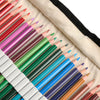 Watercolor pencils laid out from canvas roll-up case showing full set of 36 colors