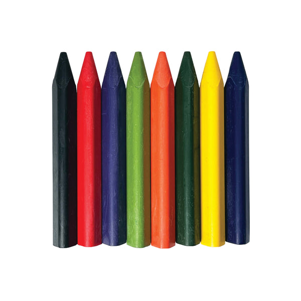 Close-up of Elseware Unplug extra large beeswax crayons showing triangle shape and vibrant colours