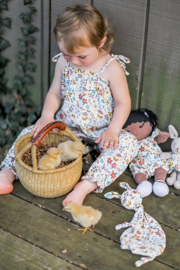 Organic Muslin Tie Shoulder Jumpsuit for Babies – Earthtone Floral