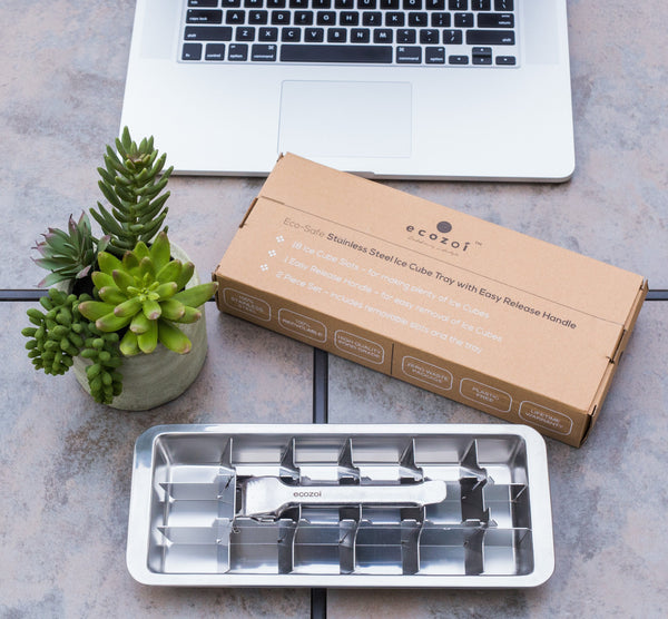 Top view of ecozoi BPA-free stainless steel ice cube tray — plastic-free metal ice tray