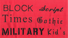 Text in various fonts on a red background