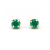 Encaged green onyx stud earrings in recycled brass by Fair Anita, front view on white background