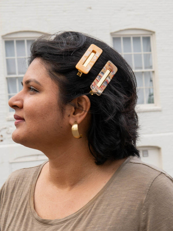 Fair trade resin hair clip set in colourful resin styles by Fair Anita