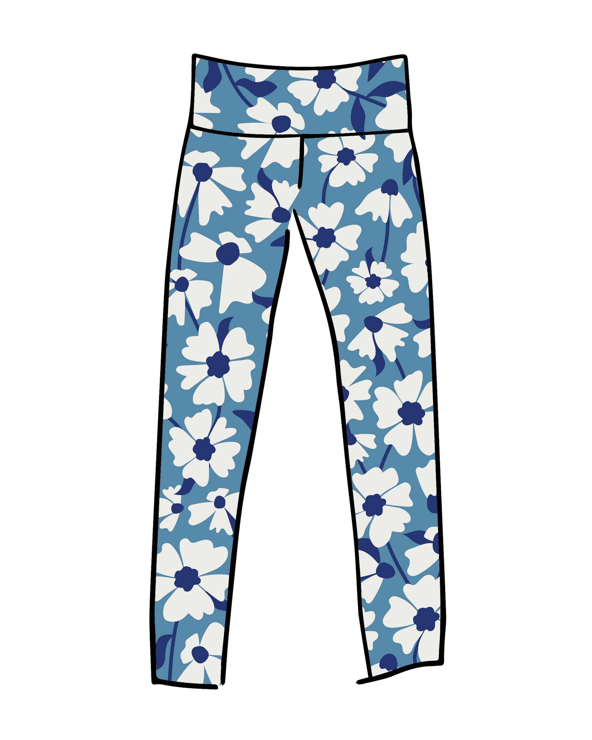 High rise extra long leggings in Moody Blooms wintery floral print by Thunderpants USA