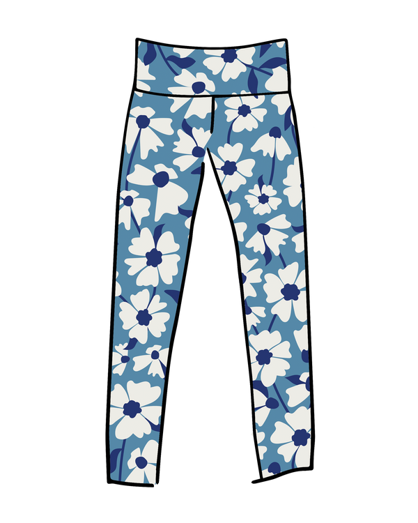 High rise extra long leggings in Moody Blooms wintery floral print by Thunderpants USA