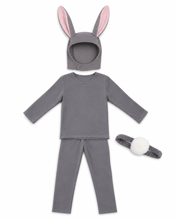 Baby Grey Bunny Halloween Costume with faux fur tail on covered elastic belt