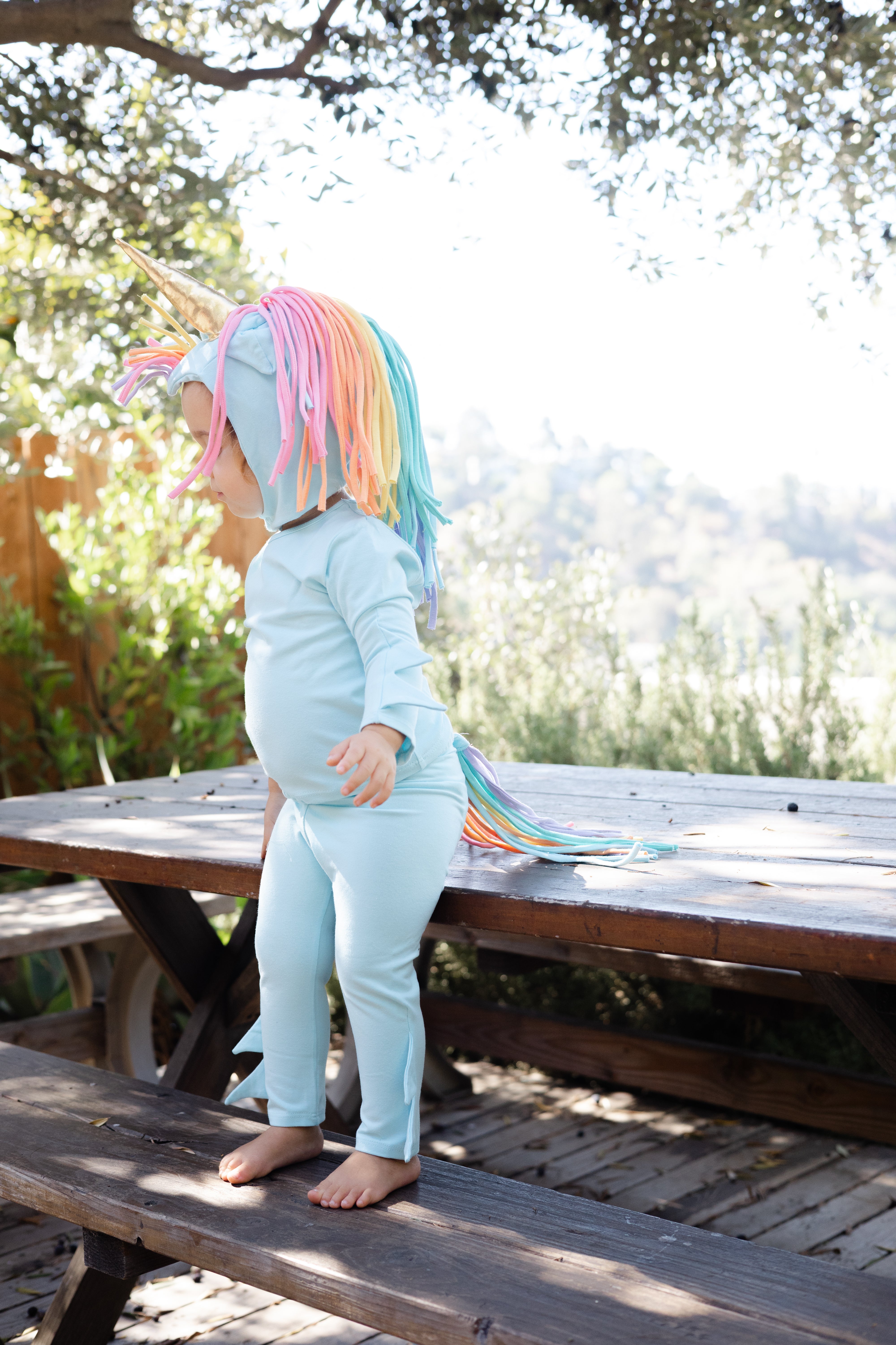 Baby Blue Unicorn Halloween Costume cotton pajama-style base, third view