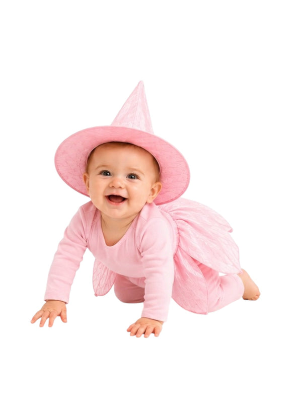 Baby Pink Witch Halloween Costume showing the shimmering deadstock half skirt and cotton top