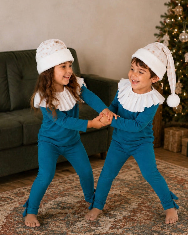 Jade Holiday Elf Pajama Costume for kids with hat and collar