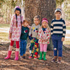Group shot of Mon Coeur baby and kids clothing including the recycled cotton hearts ruffle dress