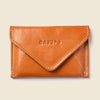 Brown leather wallet with 'CASUPO' branding on a beige background