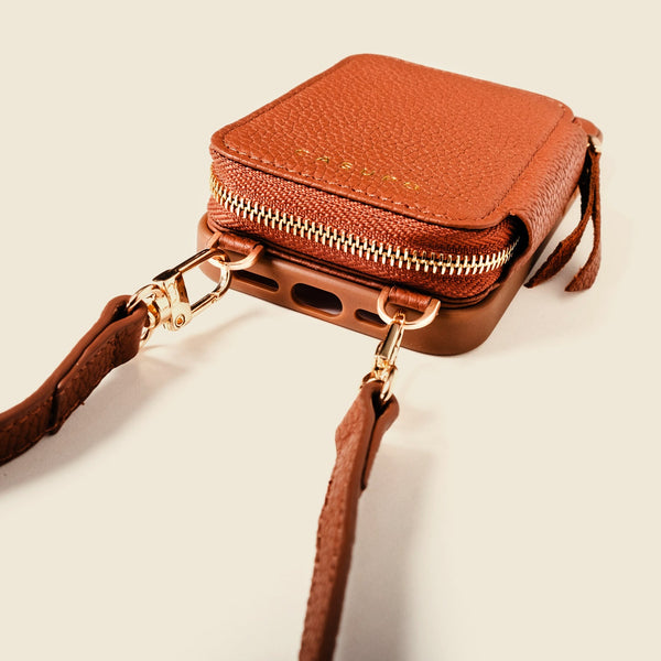 iPhone Case and Wallet with Long Strap - Tan