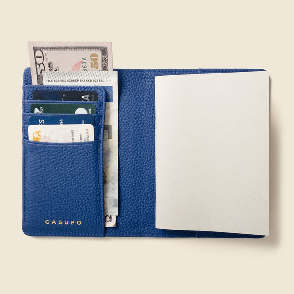 Shop the Leather Passport Wallet with RFID Shield in cobalt blue. Full grain leather, handcrafted design, and RFID protection make this travel wallet secure and stylish.