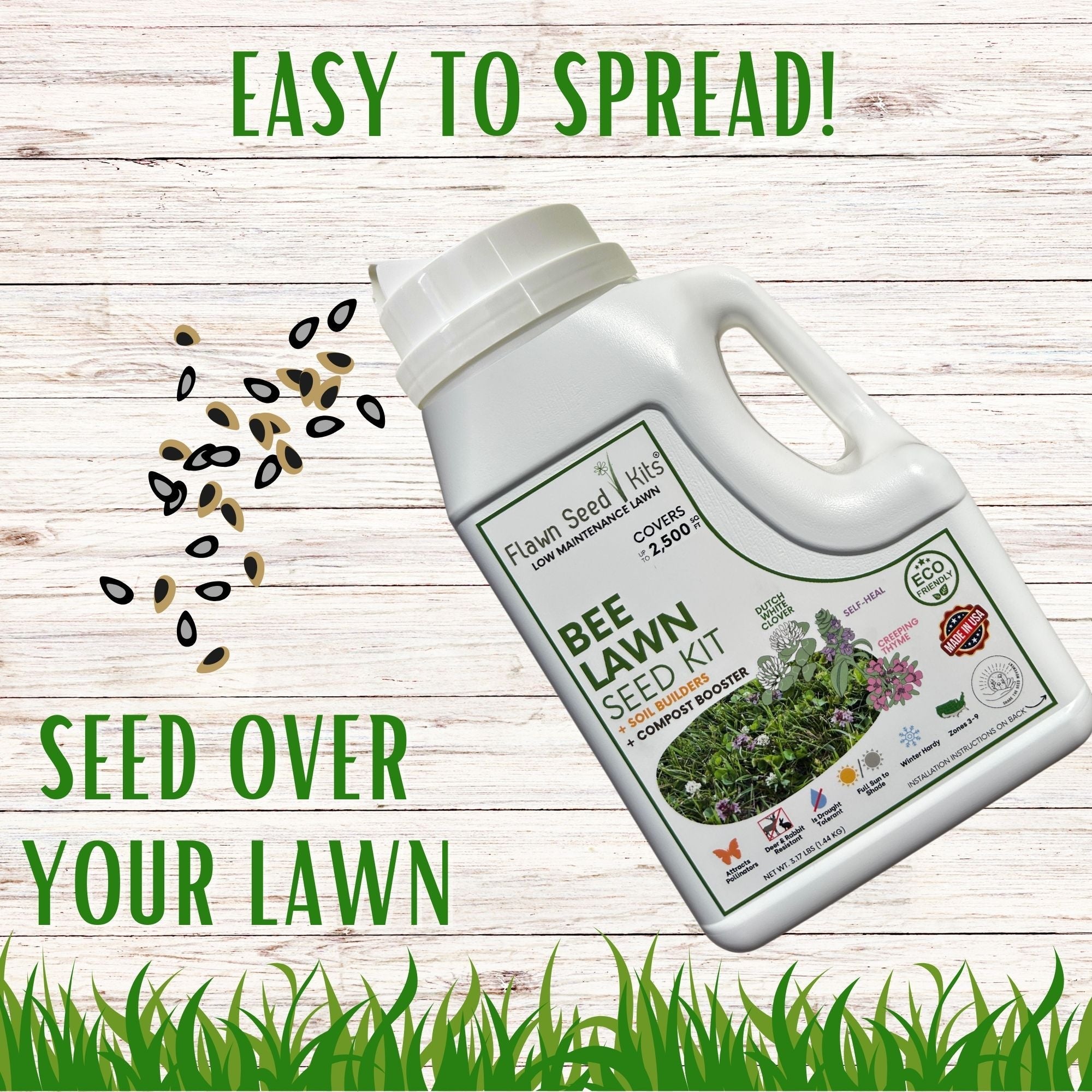 Bee Lawn Seed Kit - Easy Spread Shaker: Create Your Vibrant, Pollinator-Friendly Oasis