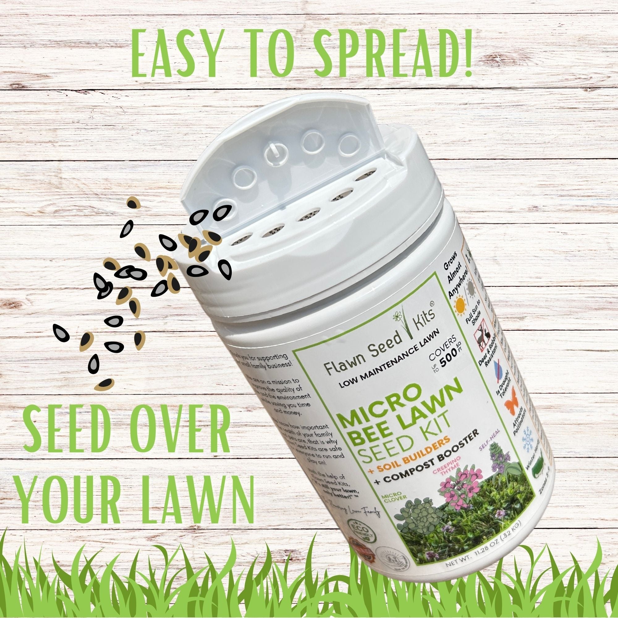 Micro Bee Lawn Seed Mixture - Easy Spread Shaker: Your Low-Sting, Eco-Friendly Oasis