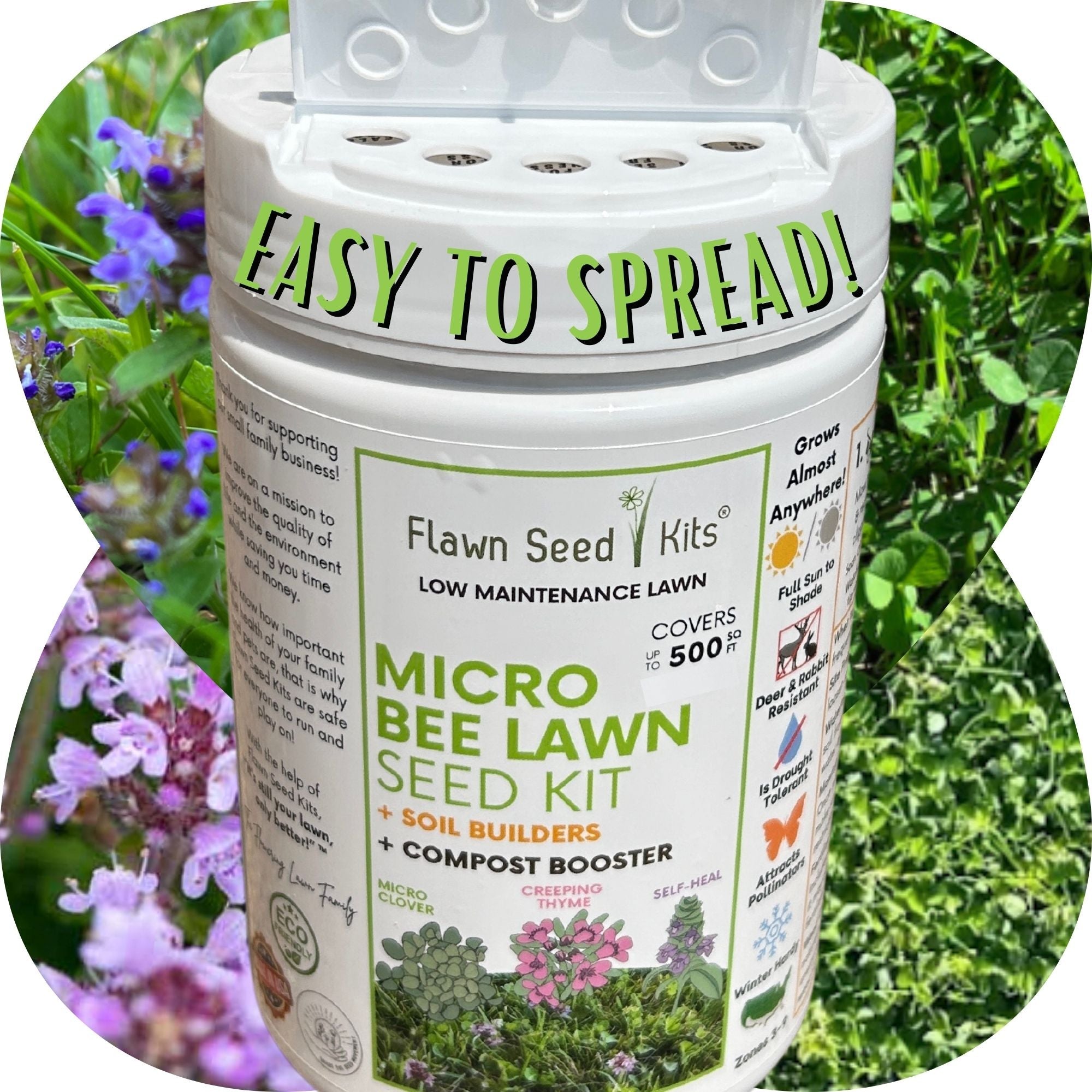 Micro Bee Lawn Seed Mixture - Easy Spread Shaker: Your Low-Sting, Eco-Friendly Oasis