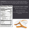 Nutrition facts label and ingredients list for Calissons soft candy with a small image of the candy.