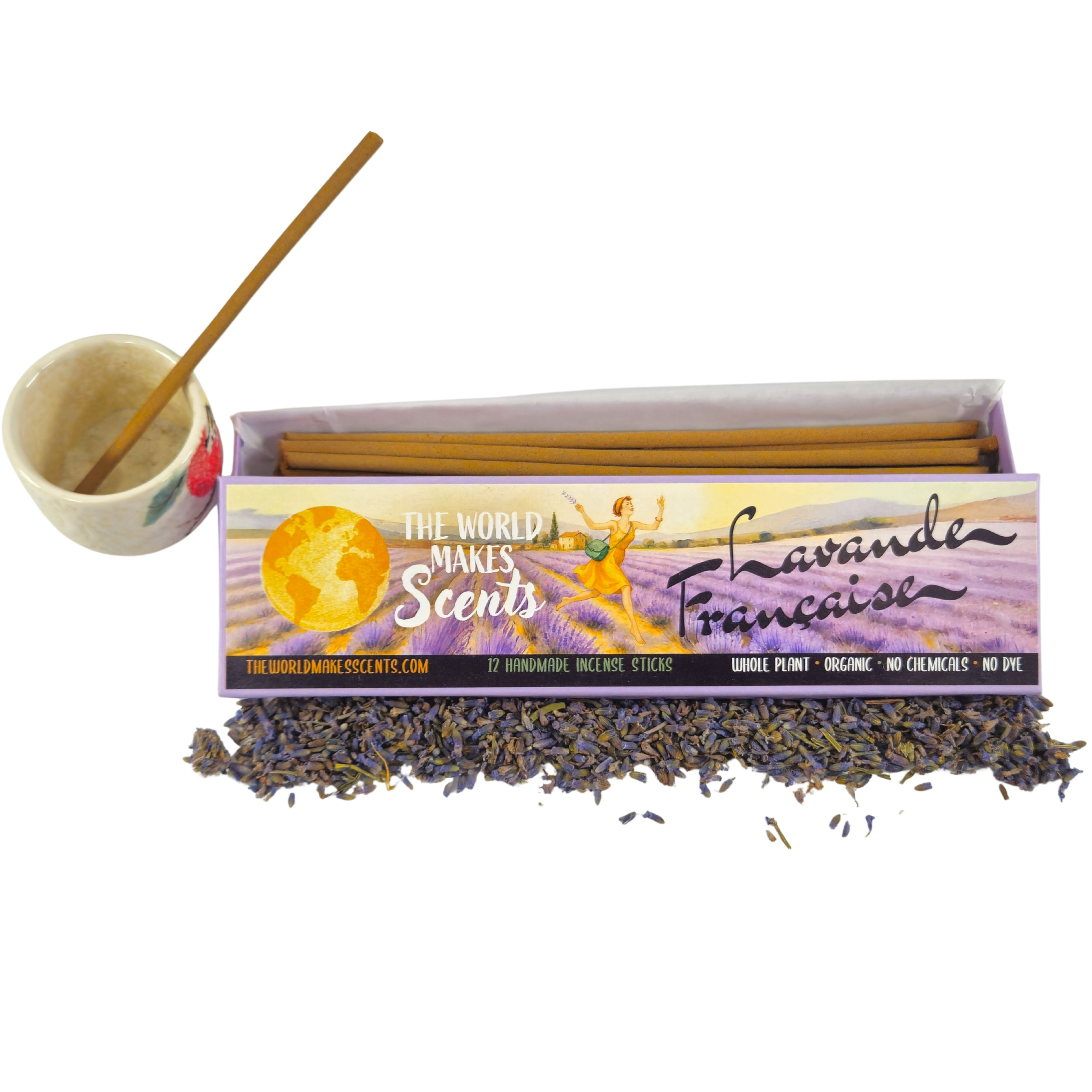 French Lavender Organic Incense Sticks in kraft jewellery box with cotton lining by The World Makes Scents