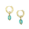 Faceted Pendant Hoop earrings in gold-plated recycled brass with recycled glass beads on white background
