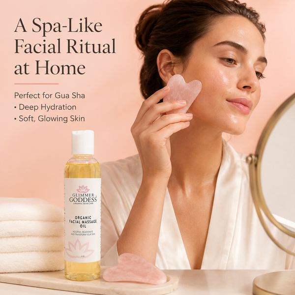 Organic face oil with rosehip seed oil and squalane for facial massage and hydration