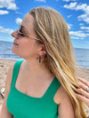 Close-up of Fair Anita colourful dragonfly beaded earrings — fair trade and nickel-free