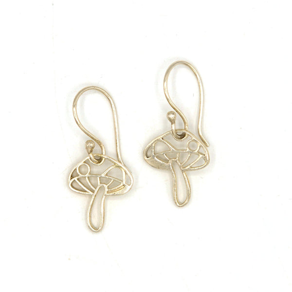 Fair Anita Fantasia Mushroom Earrings in silver-plated recycled metal, nickel-free dangle earrings handmade in India