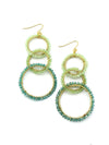 Faraway Fields Sparkle Earrings – Fair Anita ethically handmade green glass bead earrings, styled close-up