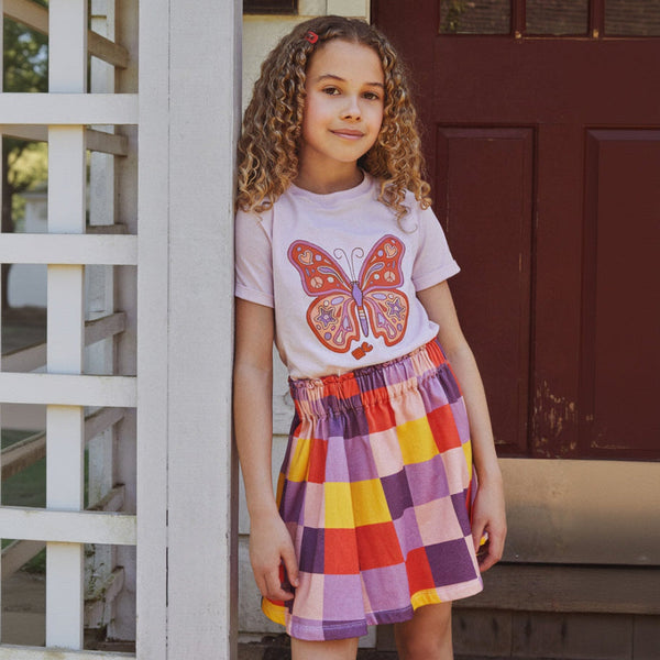 Children's checkered twirl skirt by Mon Coeur — organic and recycled fabric, available in baby and kids sizes
