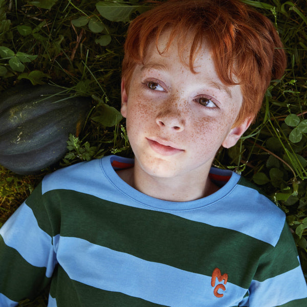 Blue & Green Rugby Stripe Long Sleeve T-Shirt | Organic & Recycled Cotton | Kids 1Y–12Y