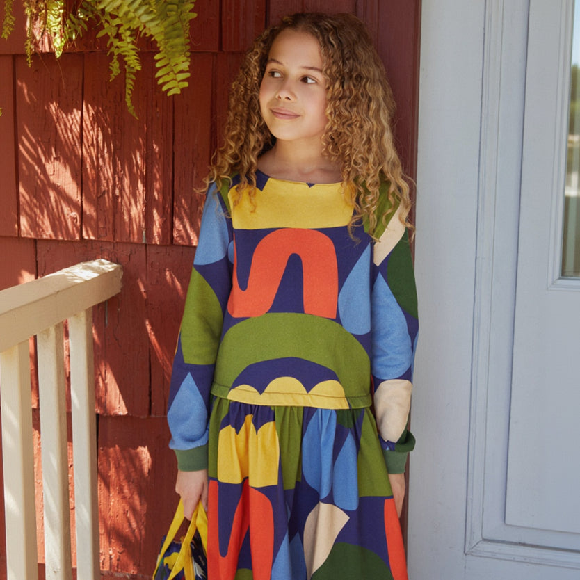 Mon Coeur Kids Fall Shapes Dress styled for play, available in sizes 1Y–12Y