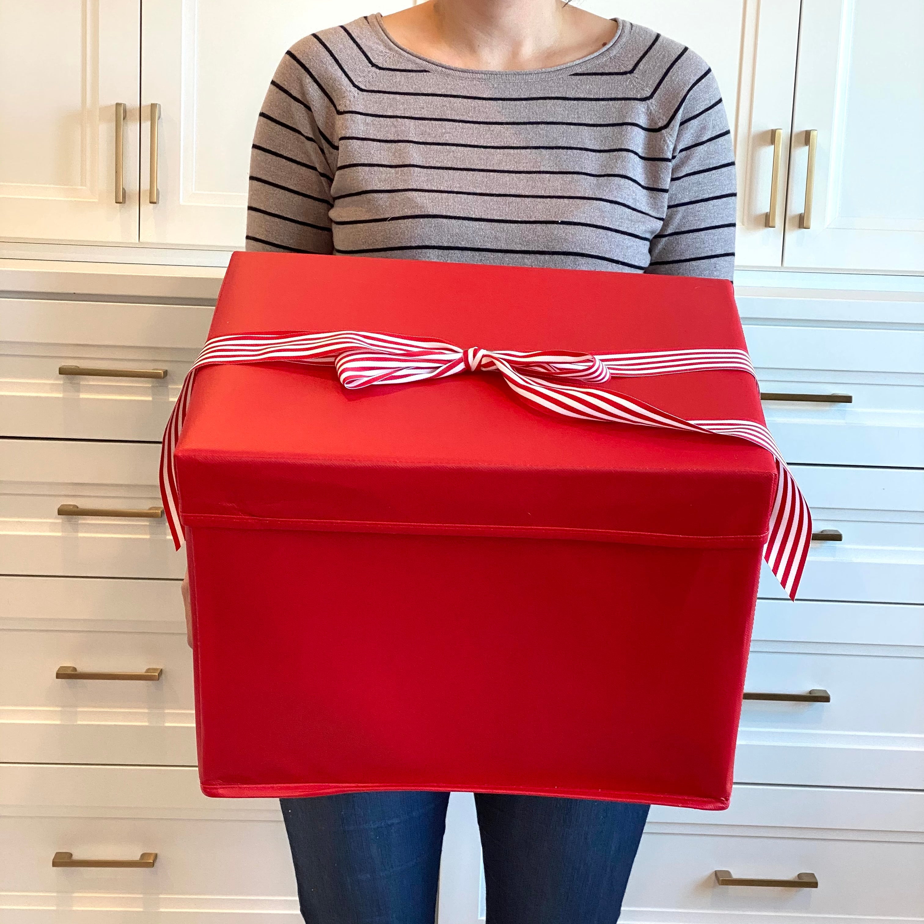 EverBox large red gift box folded flat for compact storage between uses