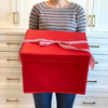 EverBox large red gift box folded flat for compact storage between uses