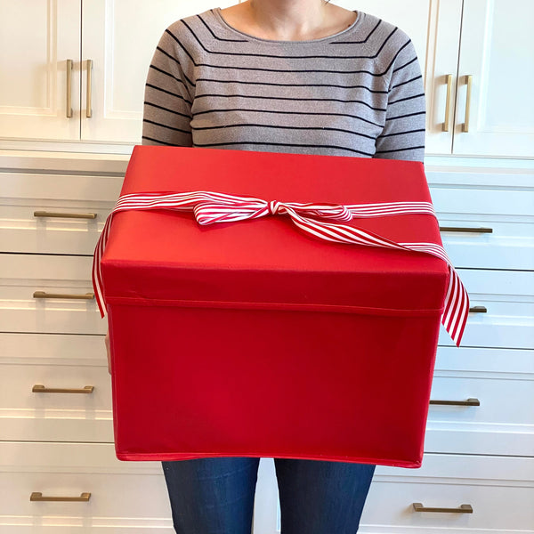 EverBox large red gift box folded flat for compact storage between uses