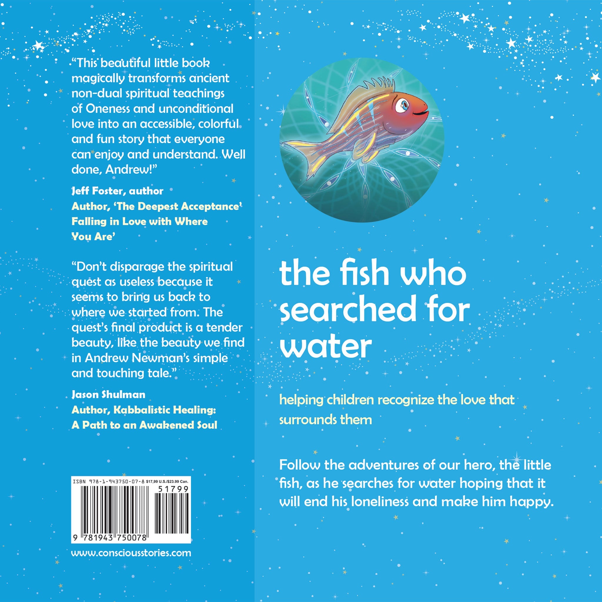 Back cover of The Fish Who Searched for Water – kids' bedtime story about love, belonging and self-worth for ages 3–8